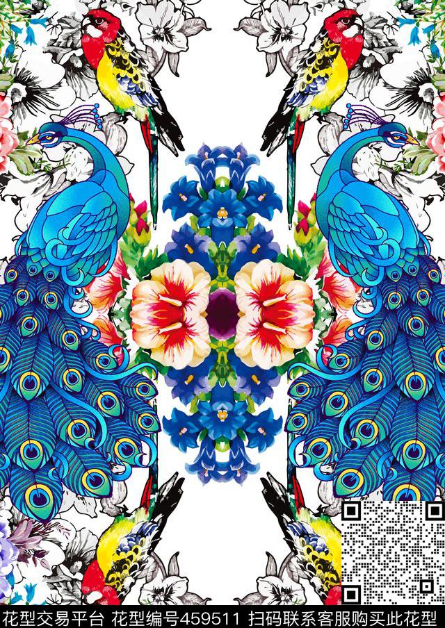 中国风花鸟世界数码印花花型下载（图片编号: 459511） - 瓦栏（Walan）