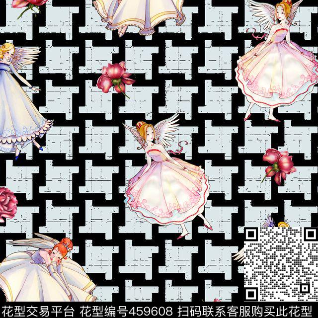 欧式复古天使数码印花花型下载（图片编号: 459608） - 瓦栏（Walan）