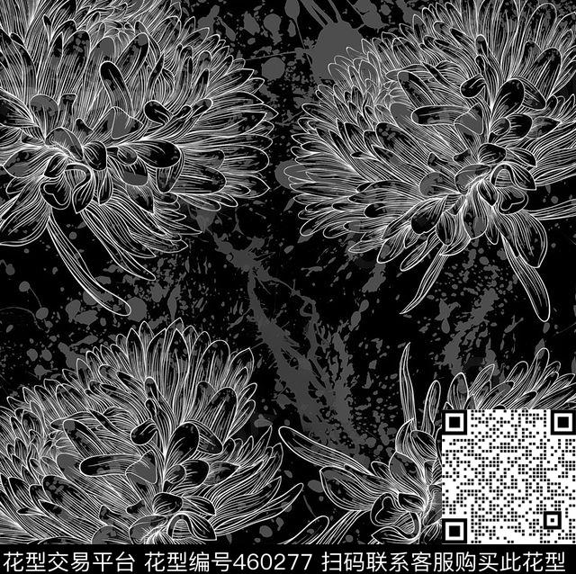 暗底笔触勾线传统印花花型下载（图片编号: 460277） - 瓦栏（Walan）