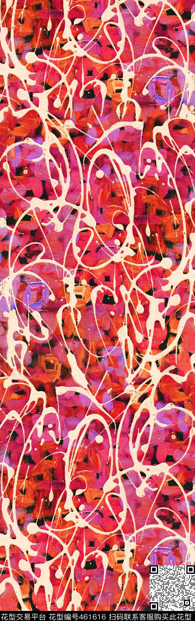 柳树飘渺 - 461616 - 抽象肌理 几何 粉色调 - 数码印花花型 － 长巾花型设计 － 瓦栏
