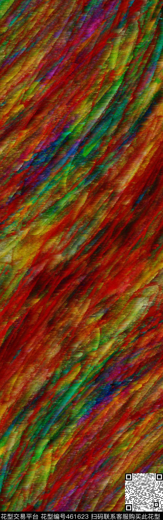 时尚的 - 461623 - 抽象肌理 几何曲线 红色调 - 数码印花花型 － 长巾花型设计 － 瓦栏