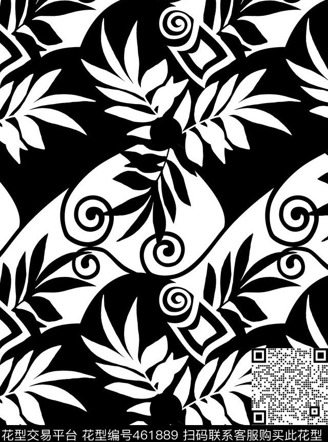 传统印花剪影拼接花卉传统印花花型下载（图片编号: 461889） - 瓦栏（Walan）