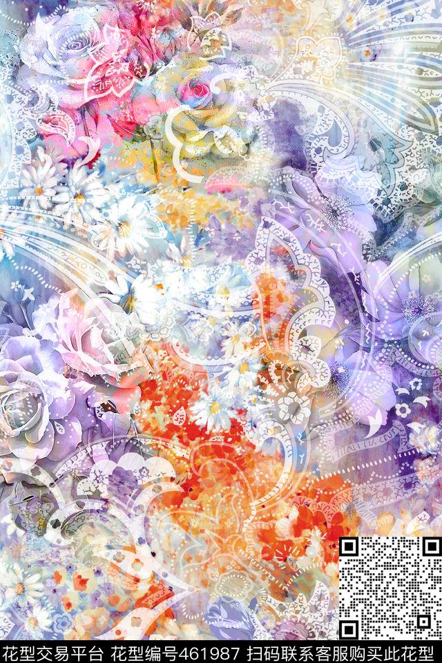 佩斯利暗纹小碎花大花数码印花花型下载（图片编号: 461987） - 瓦栏（Walan）