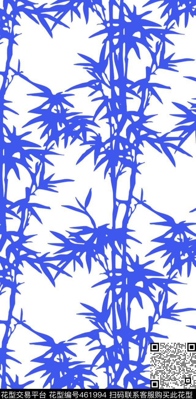 传统印花竹子剪影花卉传统印花花型下载（图片编号: 461994） - 瓦栏（Walan）