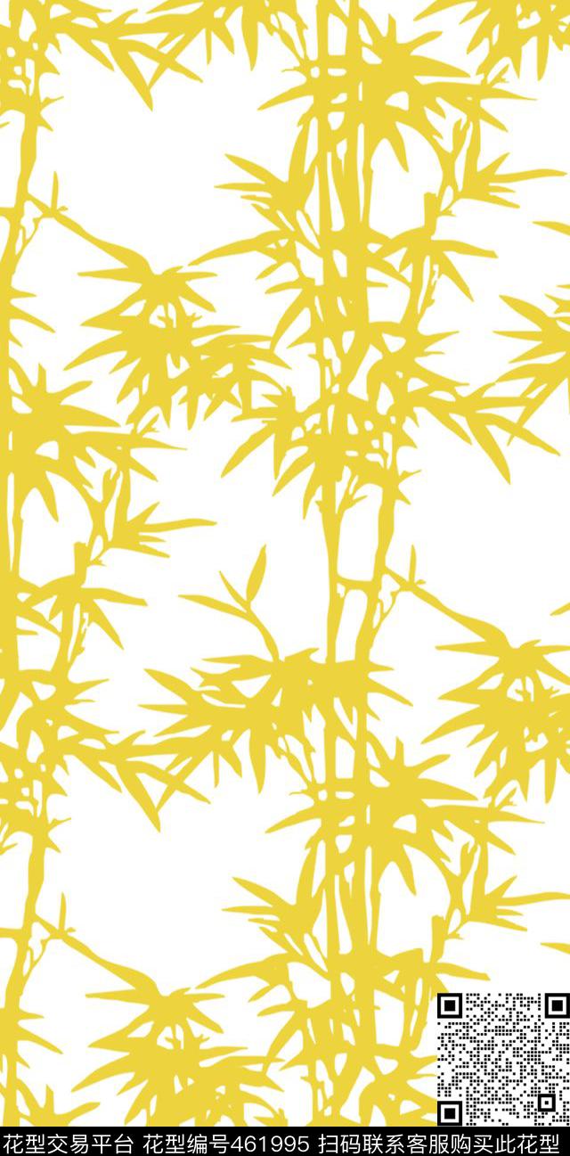 传统印花竹子剪影花卉传统印花花型下载（图片编号: 461995） - 瓦栏（Walan）