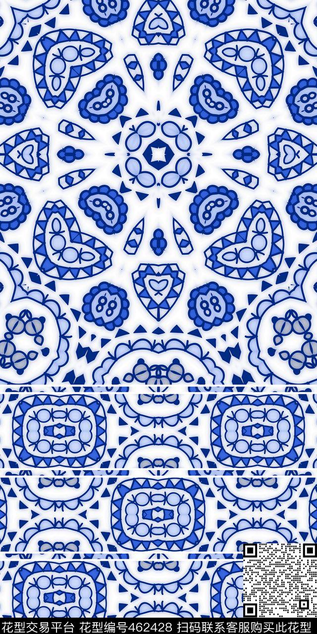 中国风青花瓷靛蓝数码印花花型下载（图片编号: 462428） - 瓦栏（Walan）