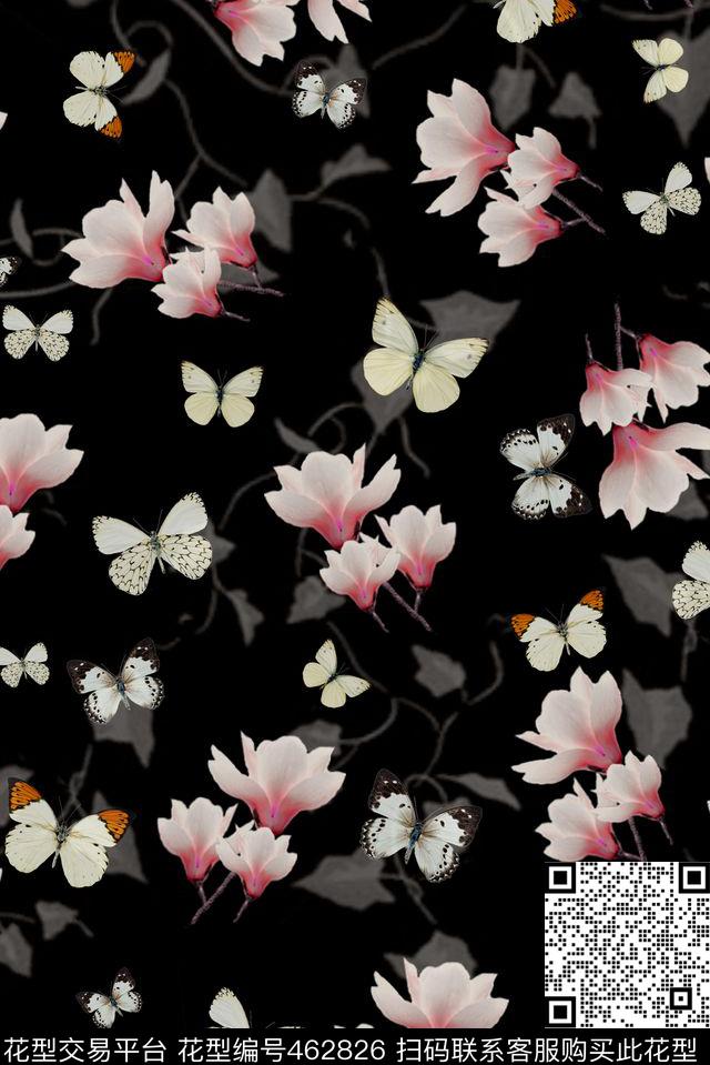 数码印花花卉蝴蝶花卉数码印花花型下载（图片编号: 462826） - 瓦栏（Walan）