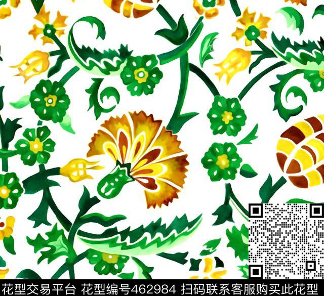 宫廷风西西里100元买断区数码印花花型下载（图片编号: 462984） - 瓦栏（Walan）