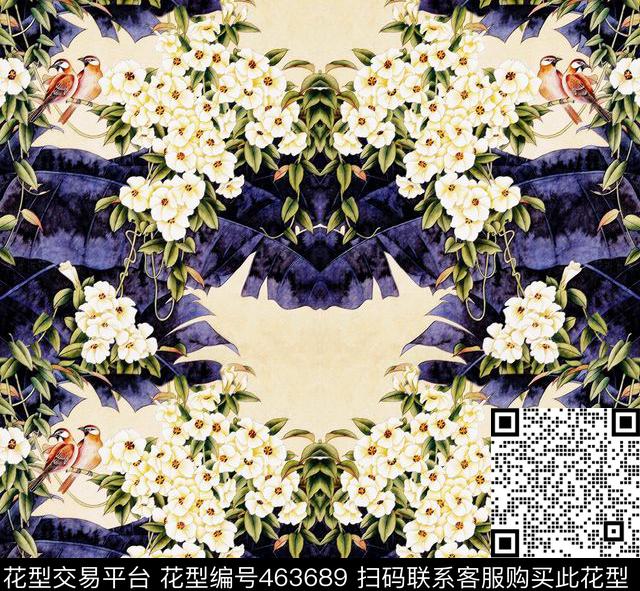 数码印花工笔花鸟花卉花卉数码印花花型下载（图片编号: 463689） - 瓦栏（Walan）