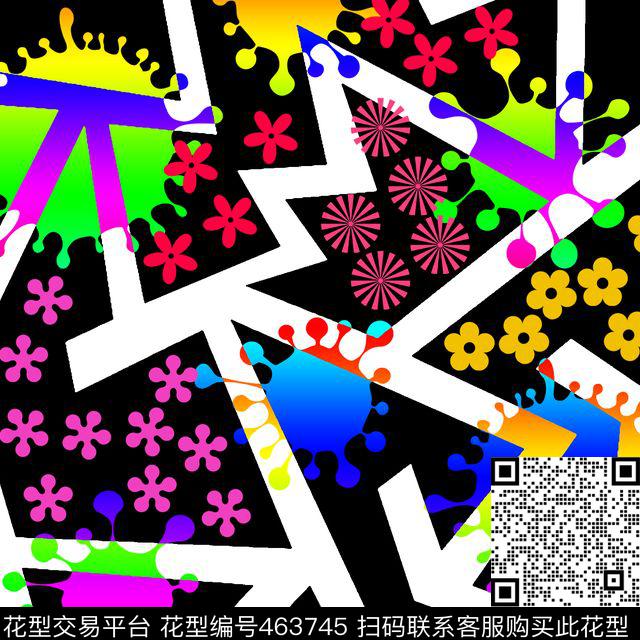 抽象花卉几何传统印花花型下载（图片编号: 463745） - 瓦栏（Walan）