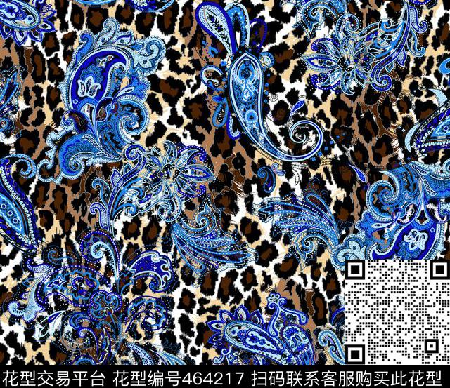 佩斯利豹纹 - 464217 - 动物纹 豹子 豹纹 - 数码印花花型 － 沙发布花型设计 － 瓦栏