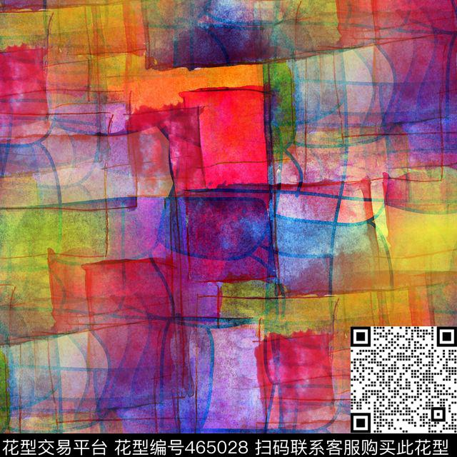 彩色不规则格子图案 - 465028 - 抽象图案 格子图案 炫彩背景 - 数码印花花型 － 方巾花型设计 － 瓦栏