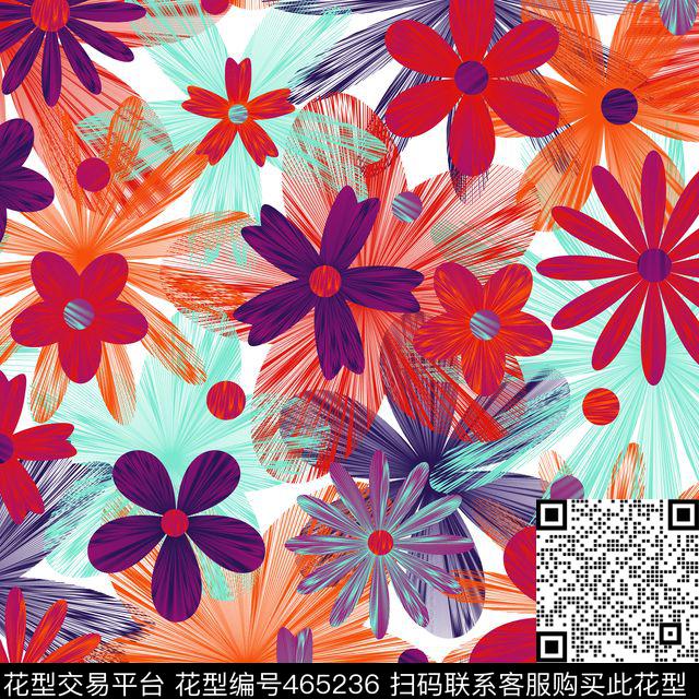 抽象印花图案 - 465236 - 抽象花卉 抽象印花图案 服装图案 - 数码印花花型 － 其他花型设计 － 瓦栏
