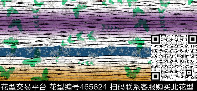 简约蝴蝶骷髅数码印花花型下载（图片编号: 465624） - 瓦栏（Walan）