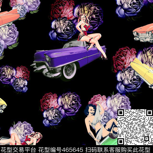 美女大花汽车数码印花花型下载（图片编号: 465645） - 瓦栏（Walan）