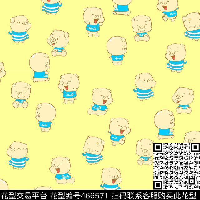 TZ2015071407.tif - 466571 - 动物 黄蓝色 卡通 - 传统印花花型 － 女装花型设计 － 瓦栏