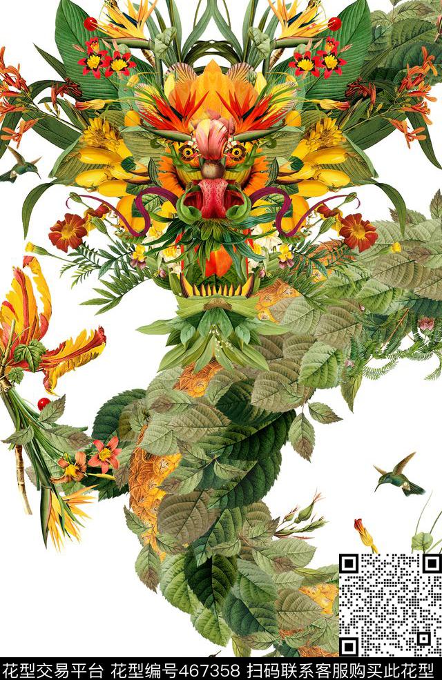 《龙》植物花卉组合的龙 非常个性时尚 热带风情 T恤/服装/丝巾图案 - 467358 - T恤图案 独幅 个性 - 数码印花花型 － 女装花型设计 － 瓦栏