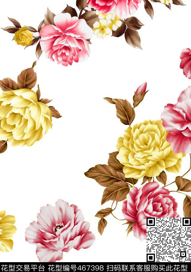 传统印花花卉大花花卉传统印花花型下载（图片编号: 467398） - 瓦栏（Walan）
