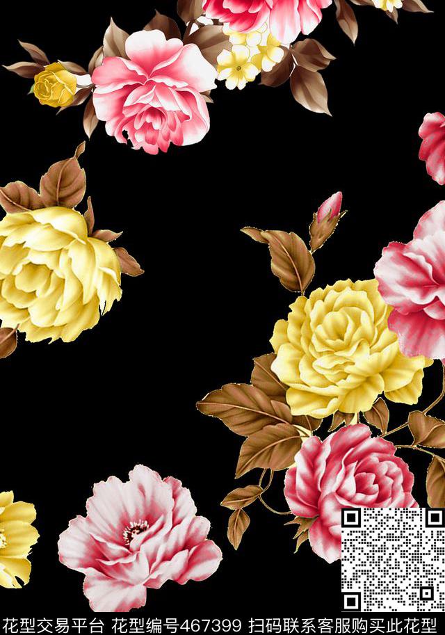 传统印花花卉大花花卉传统印花花型下载（图片编号: 467399） - 瓦栏（Walan）