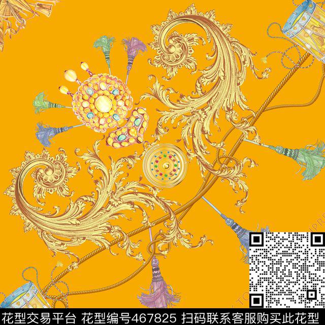 黄金时代.jpg - 467825 - 精致的手绘元素 奢华风 - 数码印花花型 － 方巾花型设计 － 瓦栏