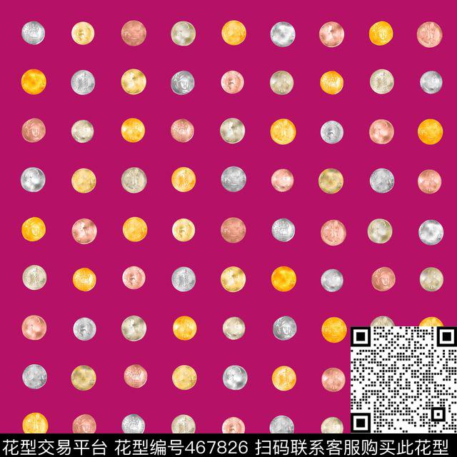 排列的硬币.jpg - 467826 - 奢华风 各式货币作为元素 - 数码印花花型 － 方巾花型设计 － 瓦栏