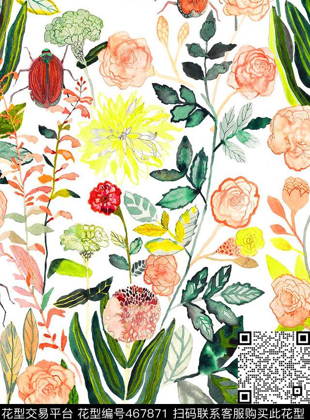 水彩花卉 - 467871 - 花卉 水彩 手绘花卉 - 数码印花花型 － 女装花型设计 － 瓦栏
