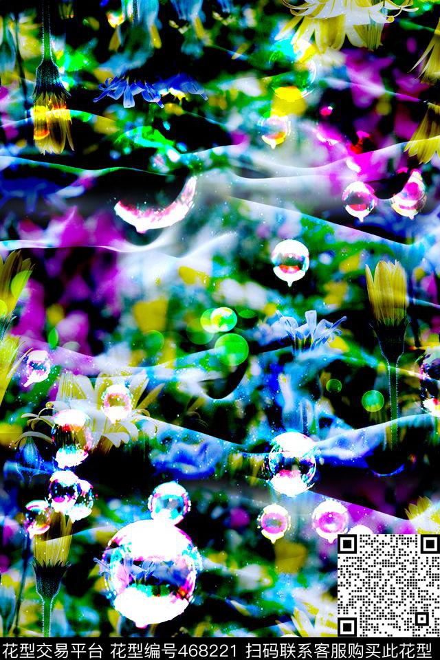 抽象花卉女士衬衫数码印花花型下载（图片编号: 468221） - 瓦栏（Walan）