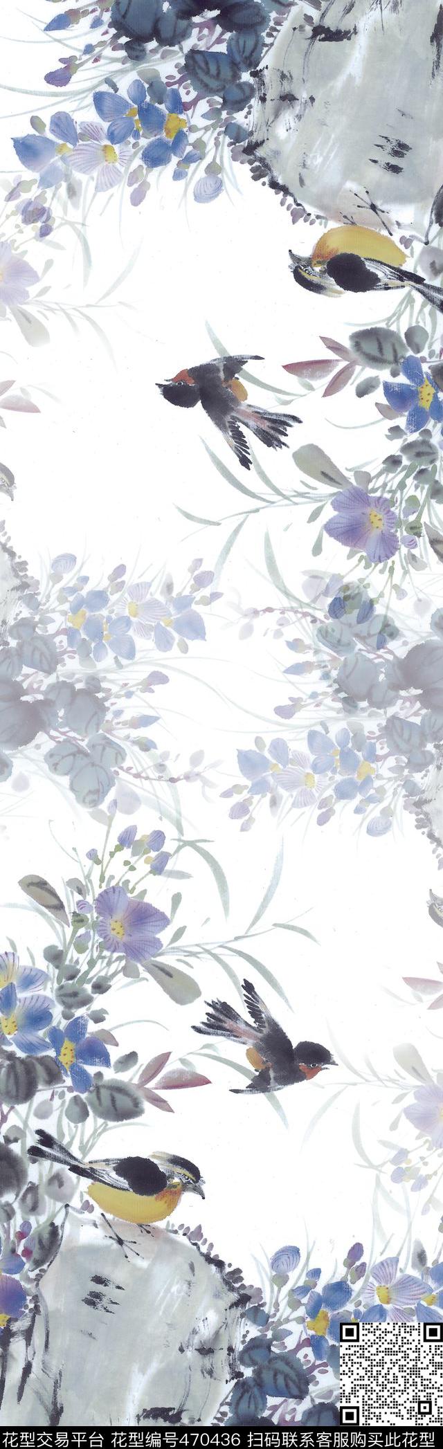 手绘中国风花卉数码印花花型下载（图片编号: 470436） - 瓦栏（Walan）