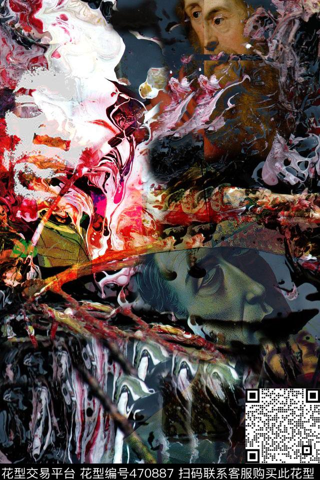 抽象男装油画人物画数码印花花型下载（图片编号: 470887） - 瓦栏（Walan）