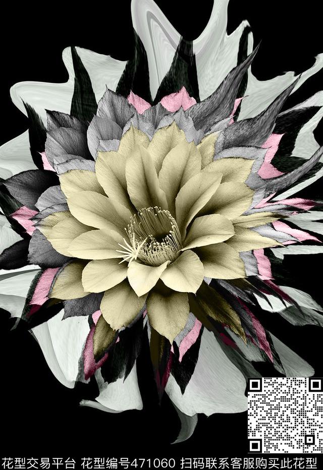 时尚手绘大花大牌数码印花花型下载（图片编号: 471060） - 瓦栏（Walan）