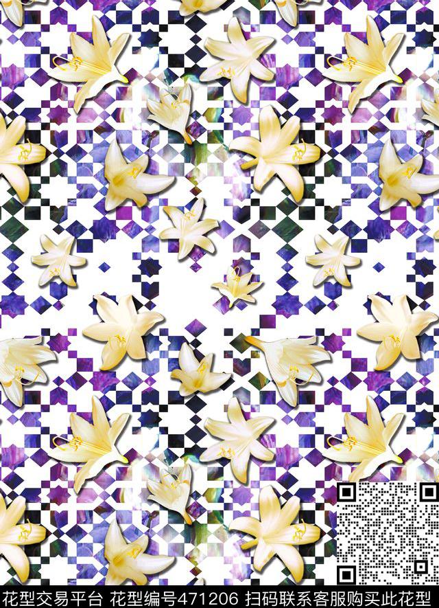 未来感迷幻神秘百合几何渐变迷幻模糊数码印花花型下载（图片编号: 471206） - 瓦栏（Walan）