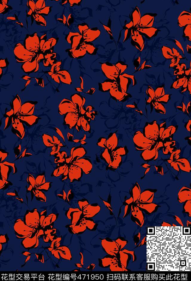 传统印花花卉画笔花卉传统印花花型下载（图片编号: 471950） - 瓦栏（Walan）