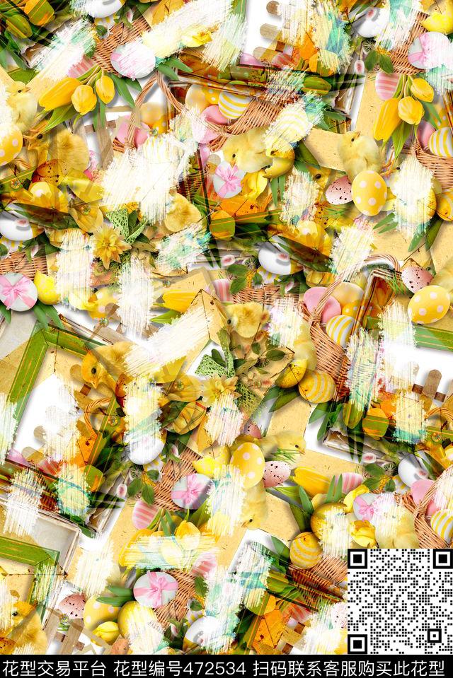 水果彩蛋笔触数码印花花型下载（图片编号: 472534） - 瓦栏（Walan）