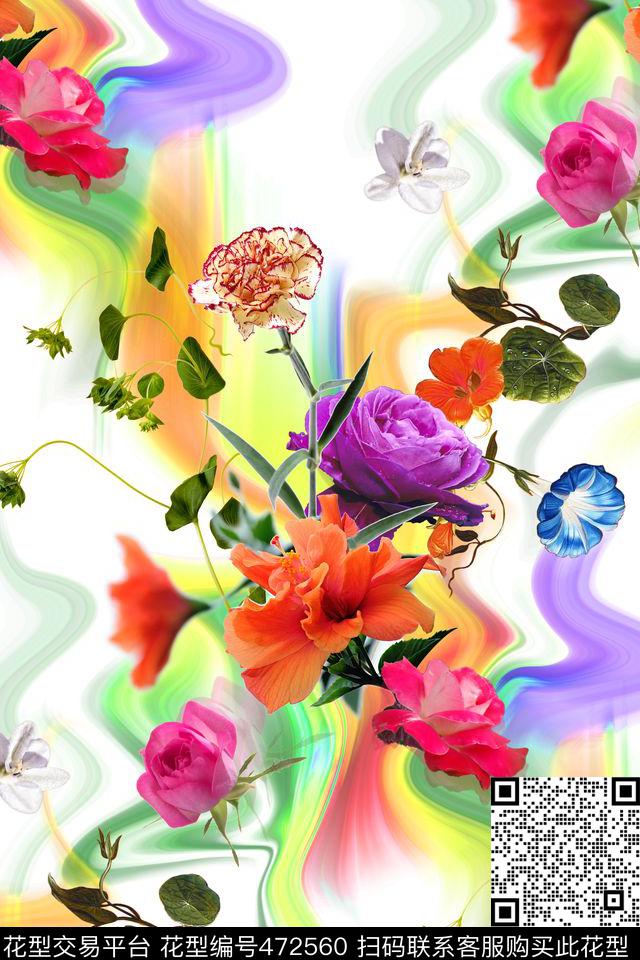 定位花卉晕染数码印花花型下载（图片编号: 472560） - 瓦栏（Walan）