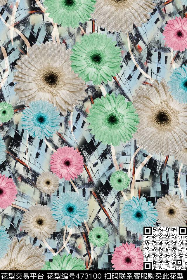 时尚手绘花卉油画数码印花花型下载（图片编号: 473100） - 瓦栏（Walan）