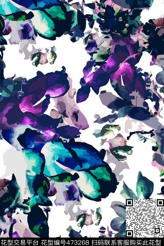 数码印花多色抽象花卉数码印花花型下载（图片编号: 473268） - 瓦栏（Walan）