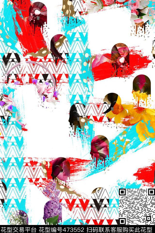 鲜艳笔触色彩感数码印花花型下载（图片编号: 473552） - 瓦栏（Walan）