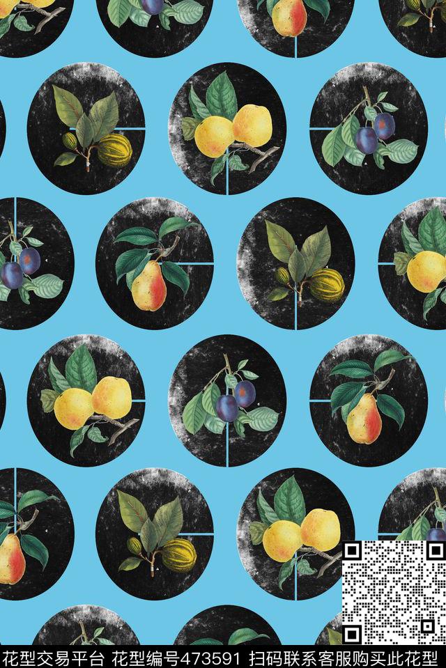 波点水果复古数码印花花型下载（图片编号: 473591） - 瓦栏（Walan）