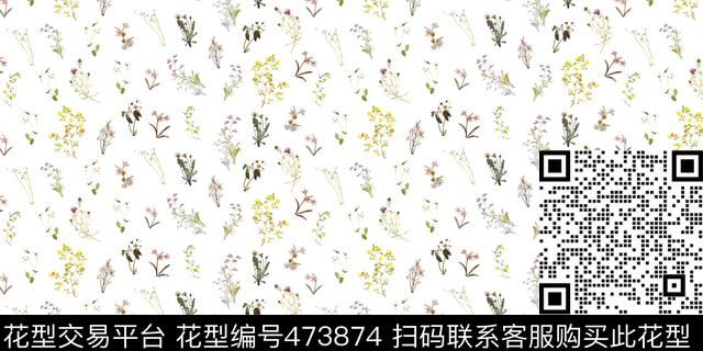 植株小碎花满版印花 - 473874 - 小清新 植物花卉 满版乱裁 - 数码印花花型 － 女装花型设计 － 瓦栏