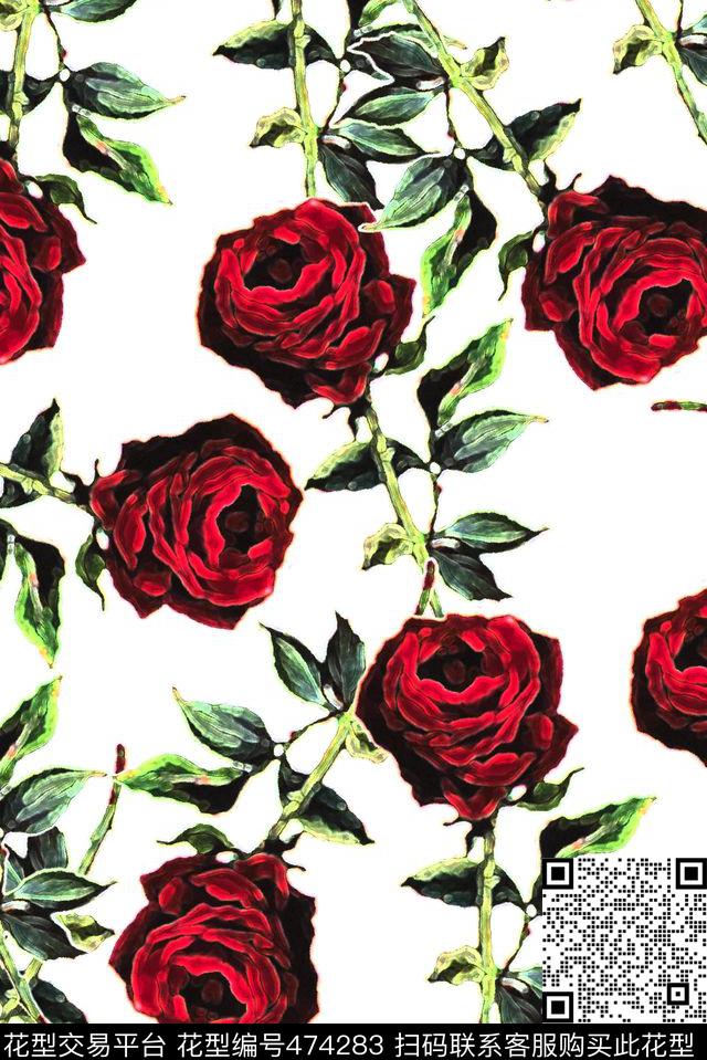 时尚大牌杜嘉班纳玫瑰数码印花花型下载（图片编号: 474283） - 瓦栏（Walan）