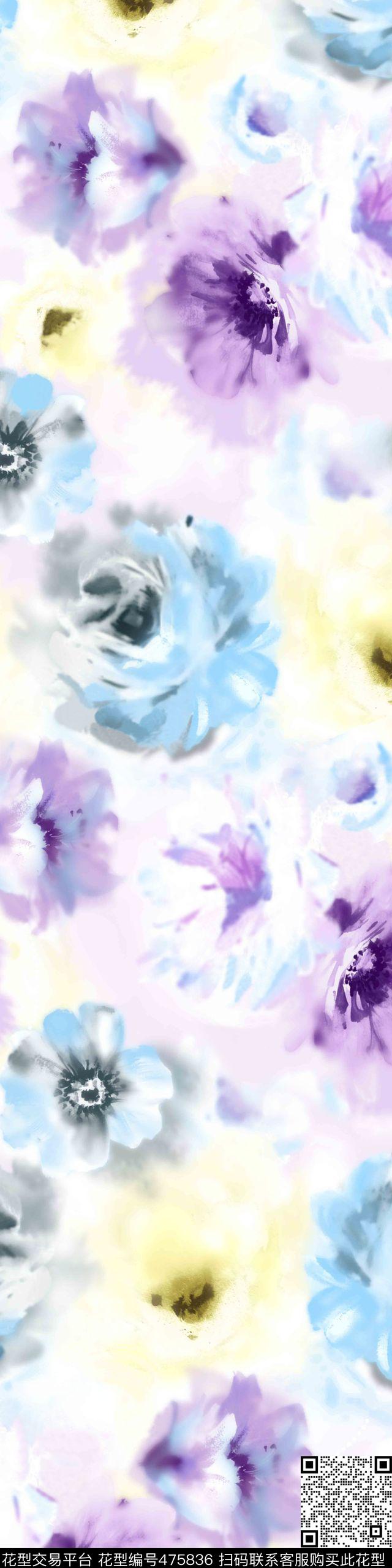 花卉水墨花大花数码印花花型下载（图片编号: 475836） - 瓦栏（Walan）