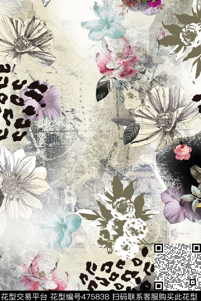抽象复古花卉动物纹大牌女装数码印花花型下载（图片编号: 475838） - 瓦栏（Walan）