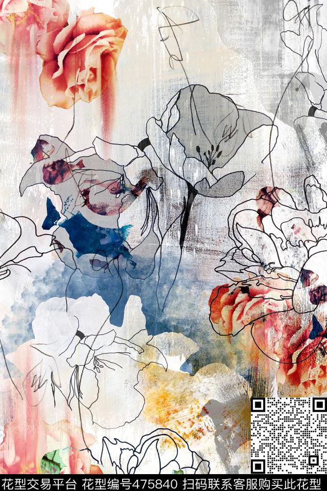 复古花卉大牌女装数码印花花型下载（图片编号: 475840） - 瓦栏（Walan）