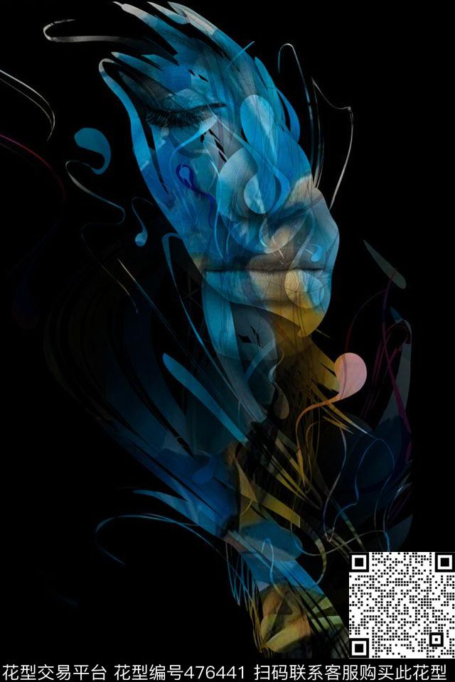 抽象定位男装人物照数码印花花型下载（图片编号: 476441） - 瓦栏（Walan）