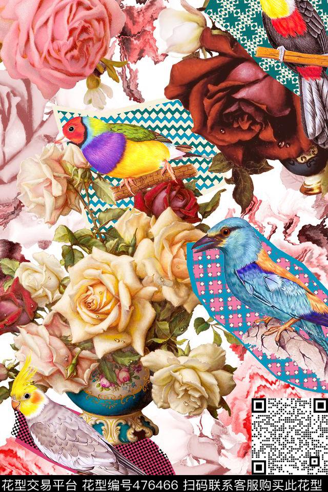 时尚热带花鸟花卉数码印花花型下载（图片编号: 476466） - 瓦栏（Walan）