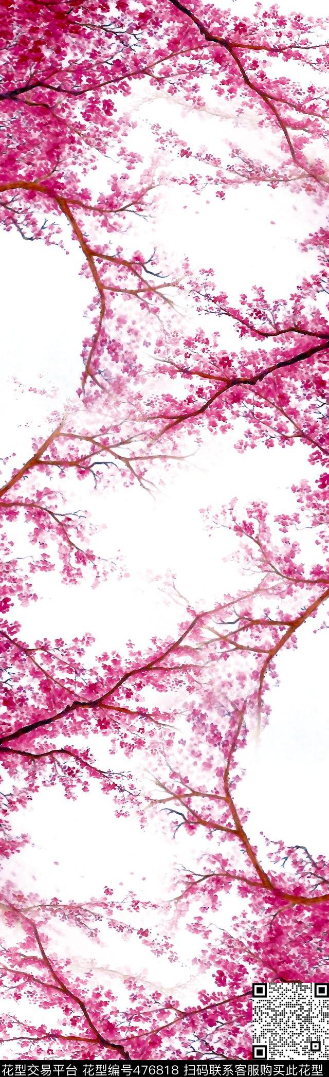 手绘中国风桃花数码印花花型下载（图片编号: 476818） - 瓦栏（Walan）