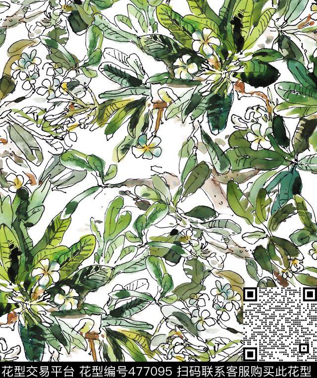 夏威夷热带叶子数码印花花型下载（图片编号: 477095） - 瓦栏（Walan）