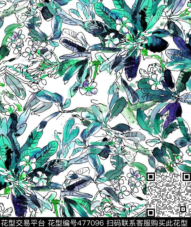 夏威夷热带叶子数码印花花型下载（图片编号: 477096） - 瓦栏（Walan）