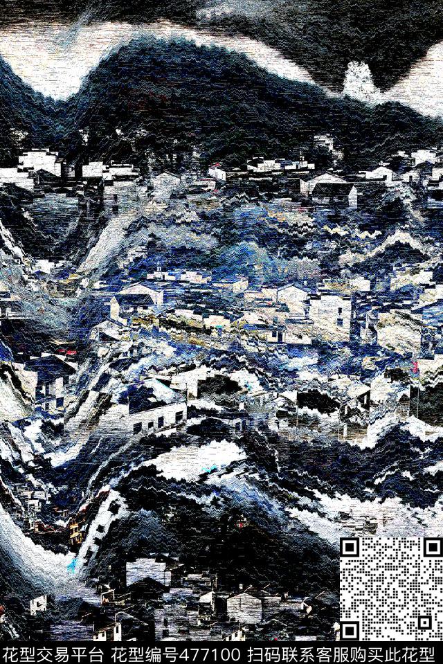 版画效果婺源风数码印花花型下载（图片编号: 477100） - 瓦栏（Walan）