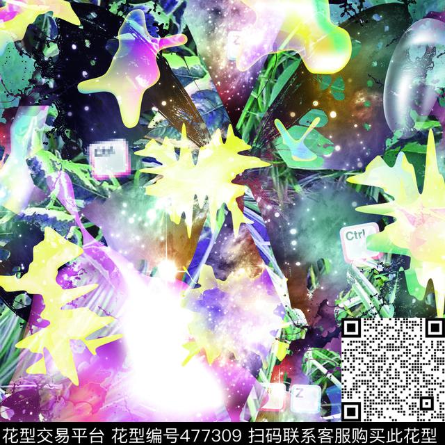 键盘星空遐想数码印花花型下载（图片编号: 477309） - 瓦栏（Walan）